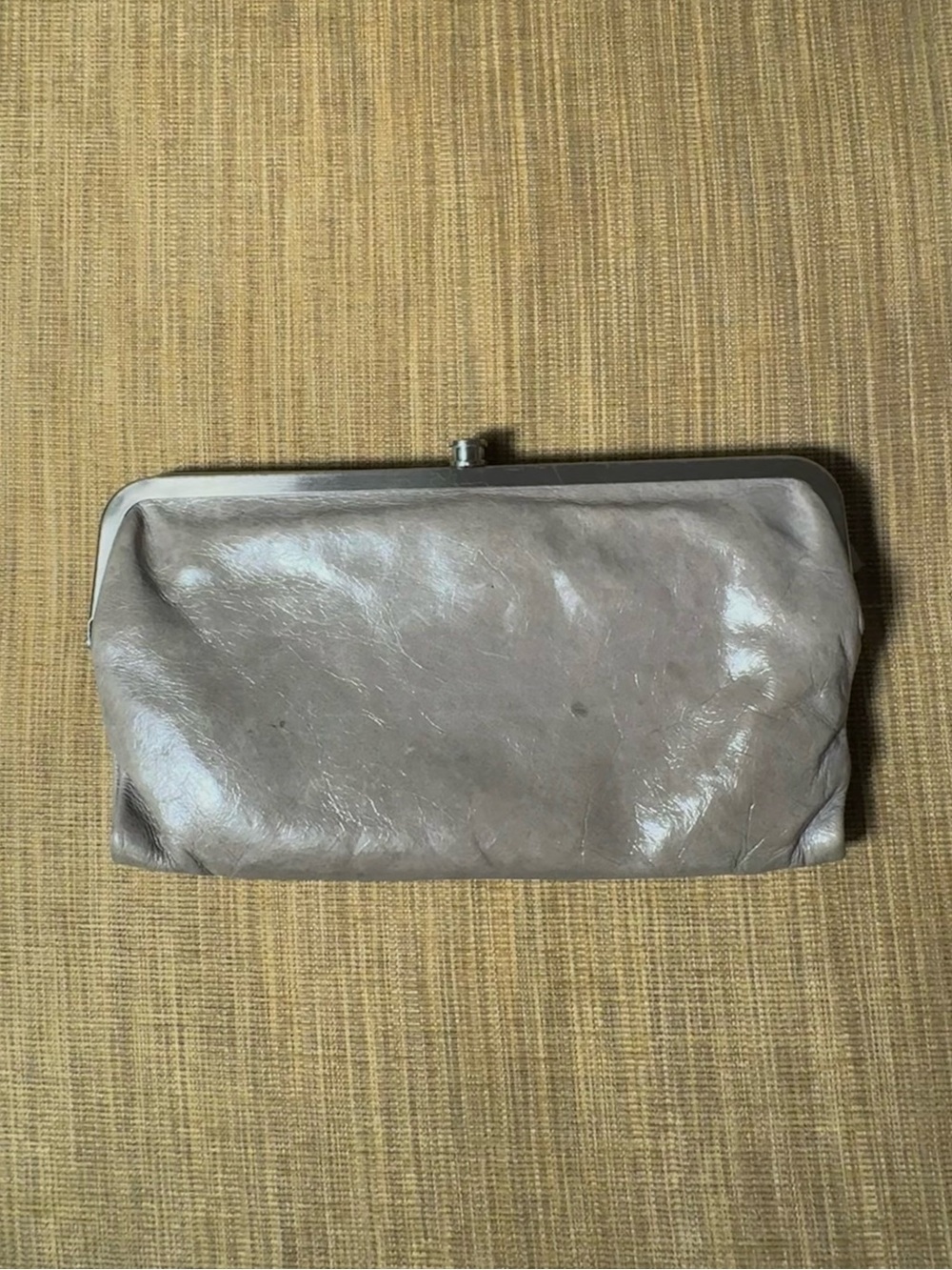 HOBO Lauren Gray Glazed Leather Double Frame Clutch - Picture 2 of 11